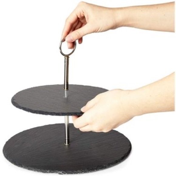 Black Slate 2-Tier Round Cake Stand - Picture 2 of 7